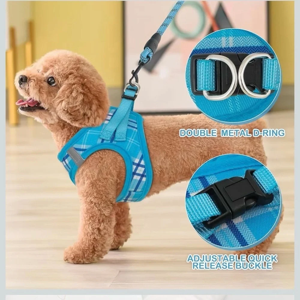 Blue Plaid Dog Harness with Double D-Ring – Unbranded